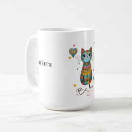 Niedlich Boho farbenfrohe Blumenkatze Kaffeetasse