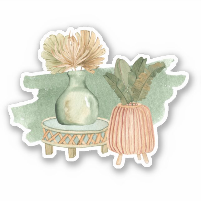 Niedlich Boho Floral Pastell Leaf Green Sticker (Vorderseite)
