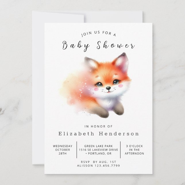 Niedlich Boho Forest Fox Babydusche Einladung (Vorderseite)