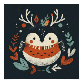 Niedlich Boho Herbst Robin Kranz Wall Decal Poster