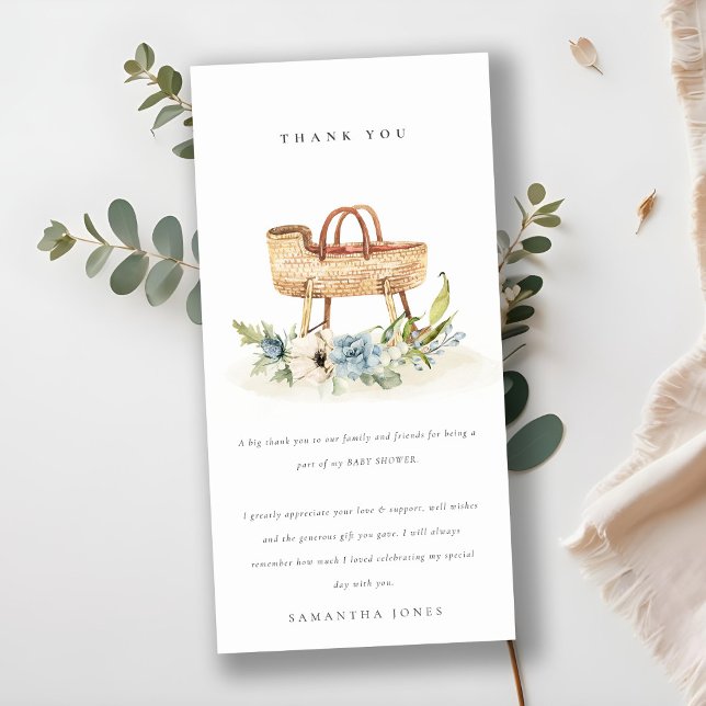 Niedlich Boho Kinderzimmer Blue Floral Bassinet Ba Dankeskarte (Von Creator hochgeladen)