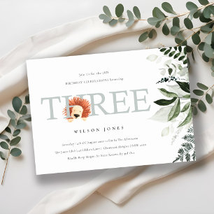 Niedlich Boho Lion Foliage 3. Geburtstagsfeier Dankeskarte