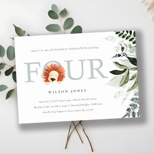 Niedlich Boho Lion Foliage 4. Geburtstagslädt Dankeskarte