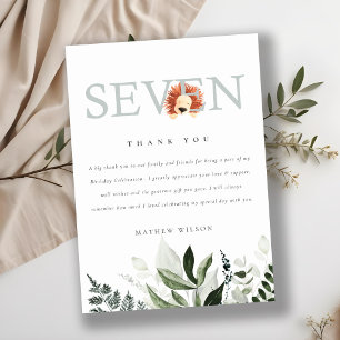 Niedlich Boho Lion Foliage 7. Geburtstag Dankeskarte