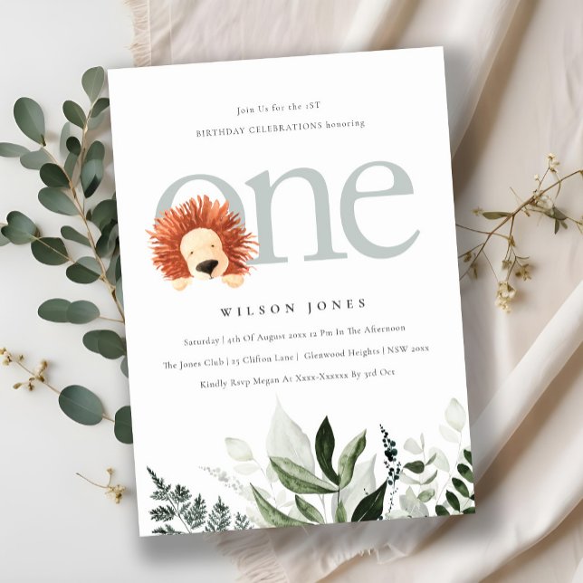 Niedlich Boho Lion Foliage Einladung zum ersten Ge (Von Creator hochgeladen)