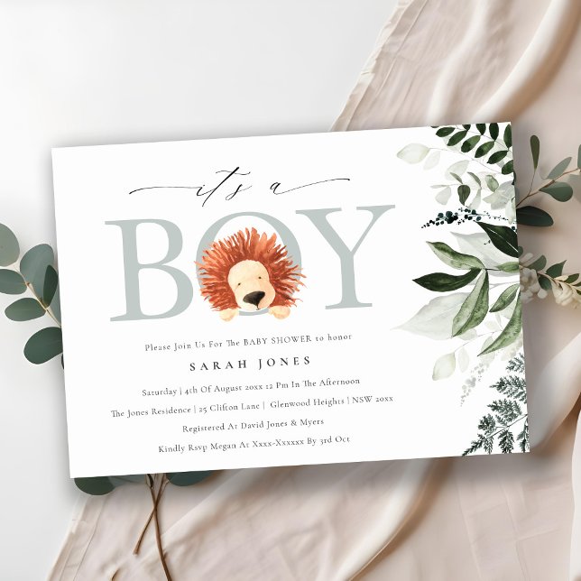 Niedlich Boho Lion Foliage Es ist Boy Baby Shower  Dankeskarte (Von Creator hochgeladen)