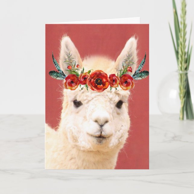 Niedlich Boho Llama Birthday Karte (Vorderseite)