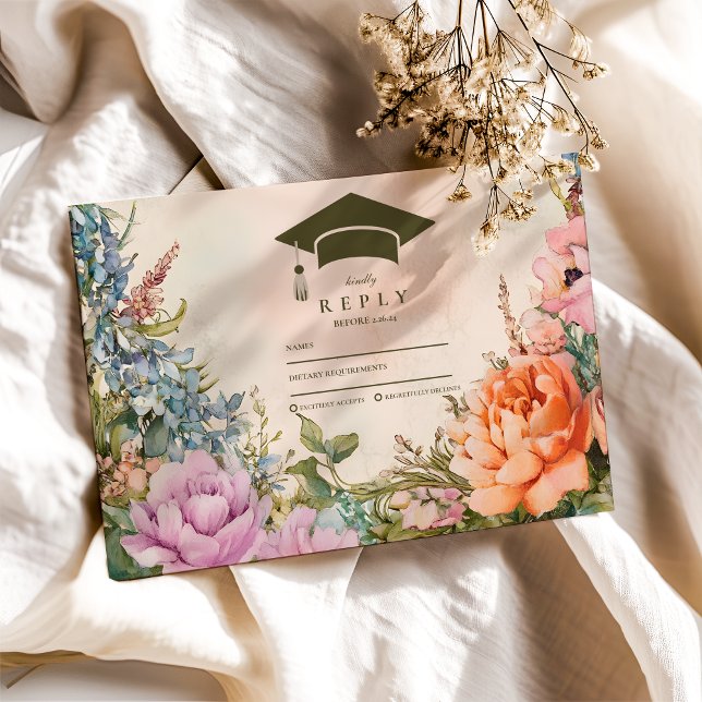 Niedlich Boho Meadow Orange Wildblume Abschluss RSVP Karte (Von Creator hochgeladen)