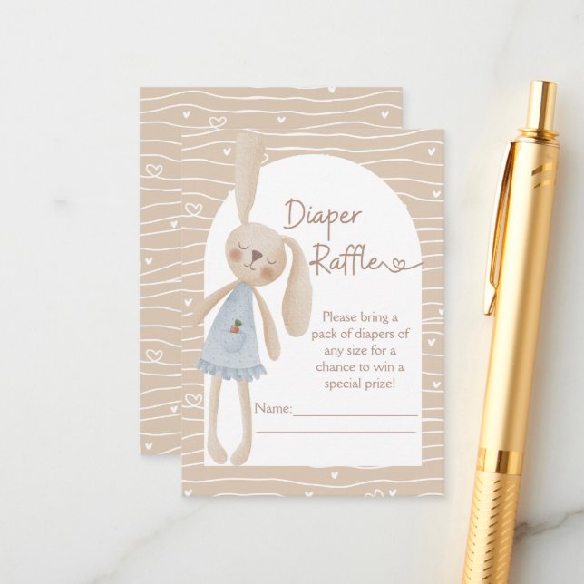 Niedlich Boho Oh Baby Bunny Hearts Diaper Raffle Begleitkarte (Vorderseite/Rückseite Beispiel)