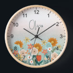 Niedlich Boho Pink Botanische Kinder Uhr<br><div class="desc">Dieses niedliche und elegante Uhrendesign zeichnet sich durch eine boho-rosa botanische Wildblume aus und kann mit Ihrem Mädchennamen personalisiert werden. Die perfekte Ergänzung zur Blumenwelt Ihres Mädchenzimmers oder Kinderzimmers.</div>