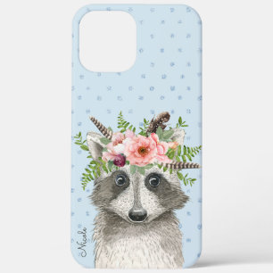Niedlich Boho Raccoon mit Blumenkronen und Name Case-Mate iPhone Hülle