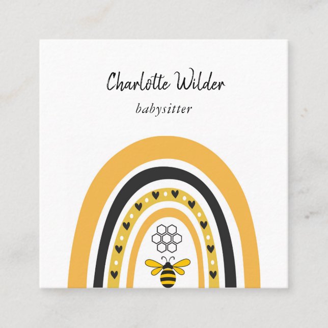 Niedlich Boho Rainbow Babysitter Business Card Quadratische Visitenkarte (Vorderseite)