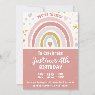 Niedlich Boho Rainbow Birthday Party Einladung