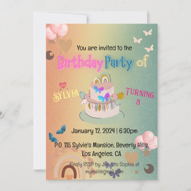 Niedlich Boho Rainbow Gradient Geburtstag Einladung (Vorderseite)