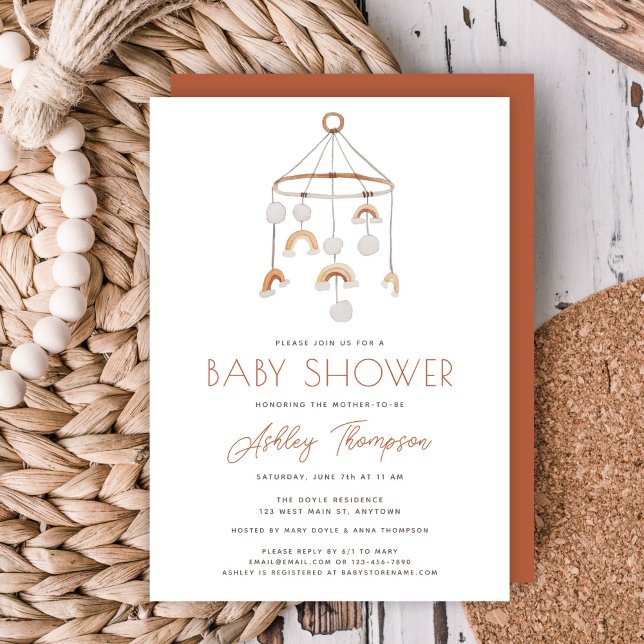 Niedlich Boho Rainbow Mobile Baby Shower Einladung (Cute Boho Rainbow Mobile Baby Shower Invitation)