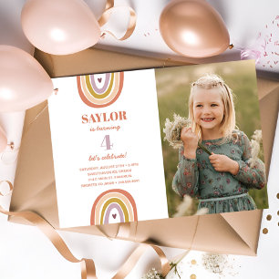 Niedlich Boho Rainbow Peach Foto Geburtstag Einladung