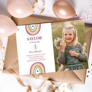 Niedlich Boho Rainbow Pink Foto Geburtstag Einladung