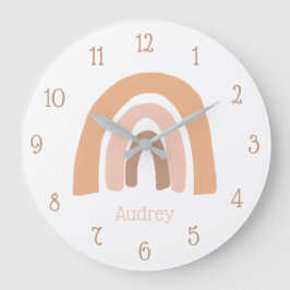 Niedlich Boho Rainbow Pink Personalisiert Große Wanduhr