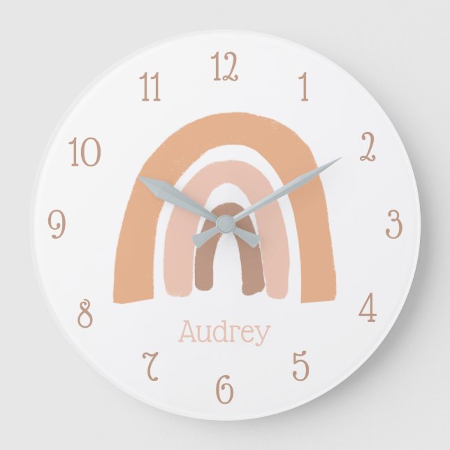 Niedlich Boho Rainbow Pink Personalisiert Große Wanduhr (Vorderseite)