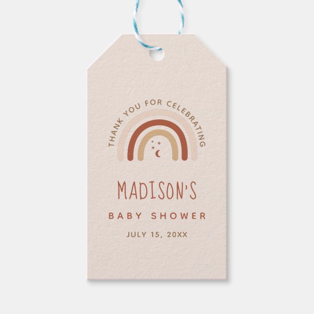 Niedlich Boho Rainbow Terracotta Kinderdusche Moon Geschenkanhänger (Vorderseite)