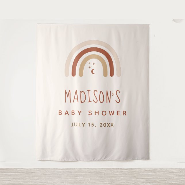 Niedlich Boho Rainbow Terracotta Kinderdusche Moon Wandteppich (Vorderseite)