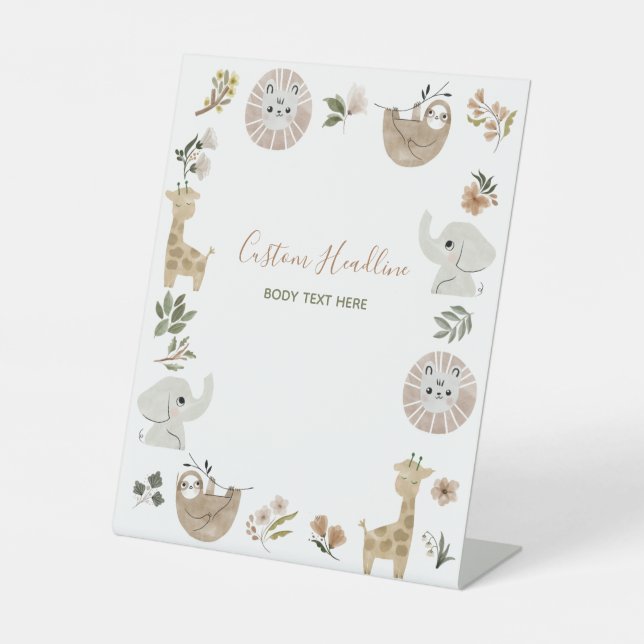 Niedlich Boho Safari Anamials Baby Dusche Custom Sockelschild (Vorderseite)