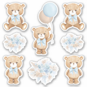 Niedlich Boho Teddy Bear mit Pastel Blue Ballon Aufkleber