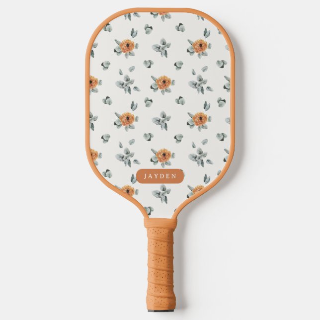 Niedlich Boho Terracotta Floral Grüne Individuelle Pickleball Schläger (Vorderseite)