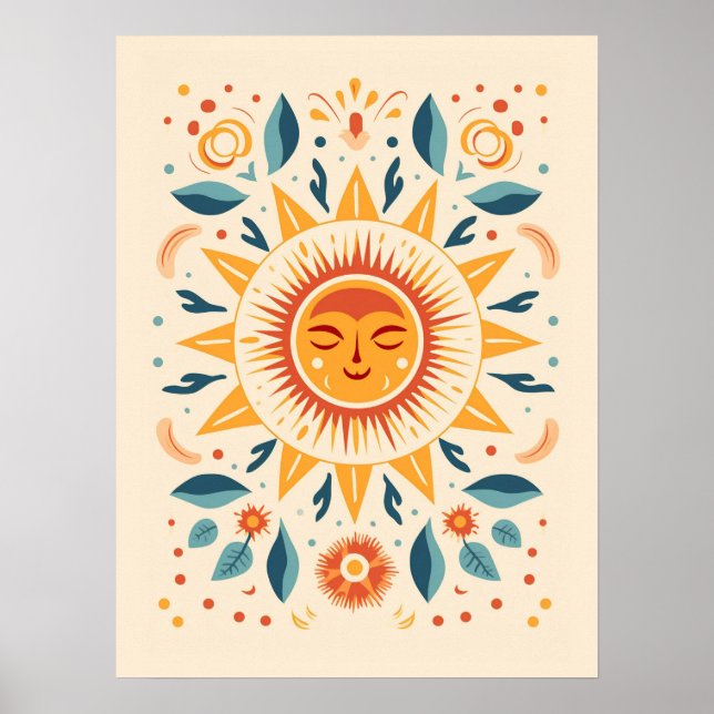 Niedlich Boho Vintag Retro Celestial Sun Poster (Vorne)