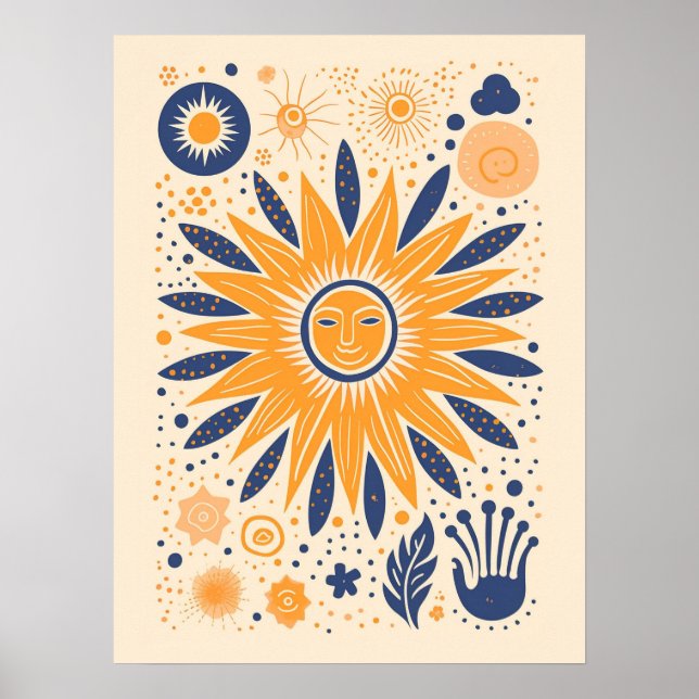 Niedlich Boho Vintag Retro Celestial Sun Poster (Vorne)
