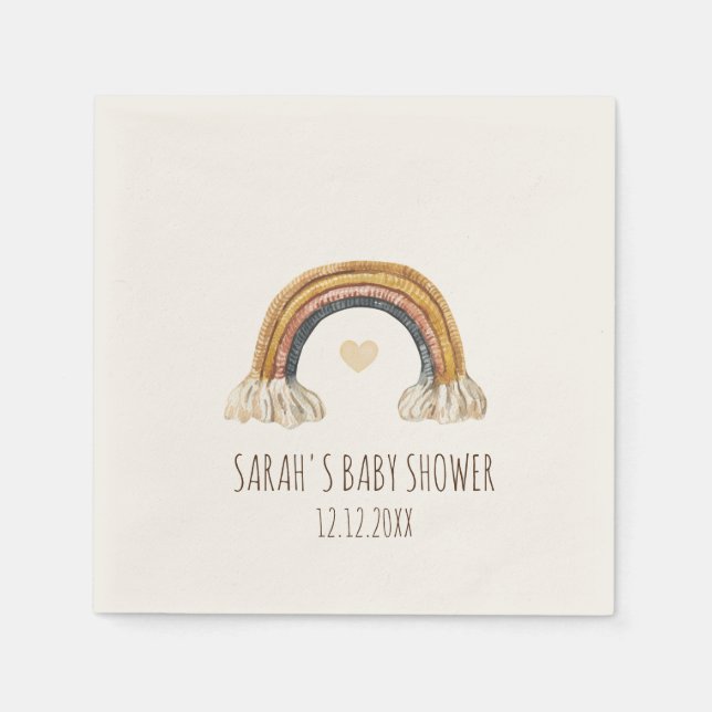 Niedlich Boho Wasserfarbe Regenbogen Herz Beige Na Serviette (Vorderseite)