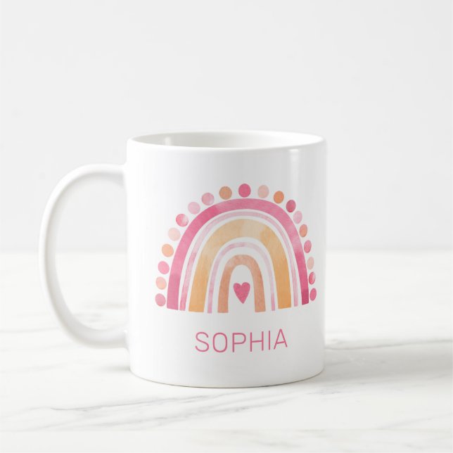 Niedlich Boho Wasserfarbe Regenbogen in Rosa perso Kaffeetasse (Links)