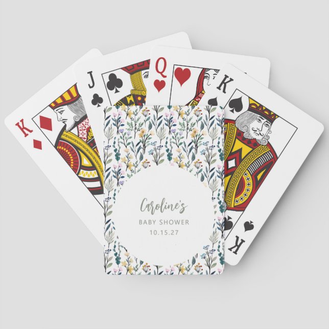 Niedlich Boho Wasserfarbe Wildblume Kinderdusche i Spielkarten (Rückseite)