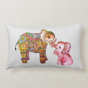 Niedlich Boho Watercolor Mutter und Baby Elephant  Lendenkissen