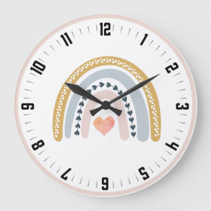 Niedlich Boho Watercolor Pastell Rainbow Kinderzim Große Wanduhr