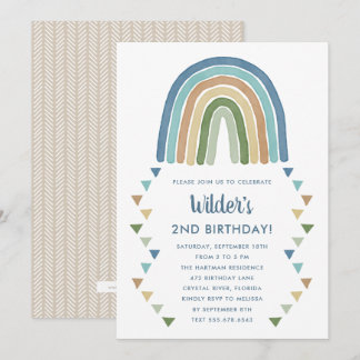 Niedlich Boho Watercolor Rainbow Birthday Blue Einladung