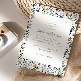 Niedlich Boho Watercolor Wildblume Babydusche Einladung