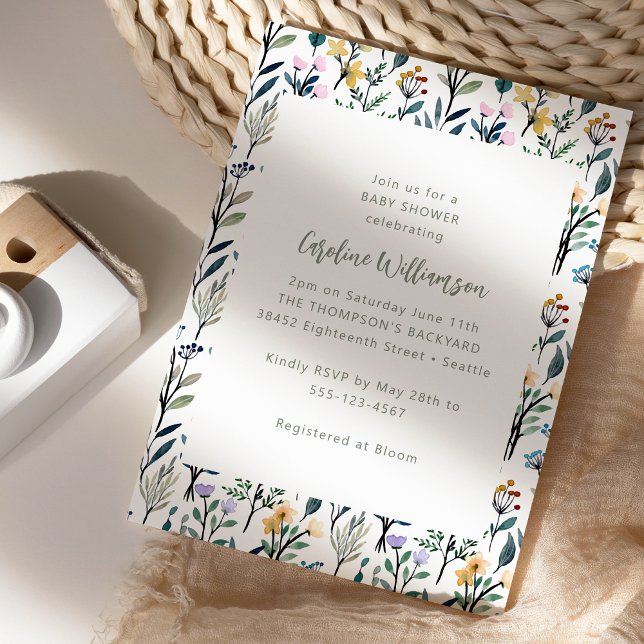 Niedlich Boho Watercolor Wildblume Babydusche Einladung (Von Creator hochgeladen)