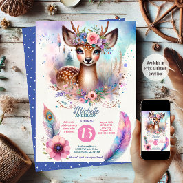 Niedlich Boho Watercolor Woodland Deen Birthday Pa Einladung