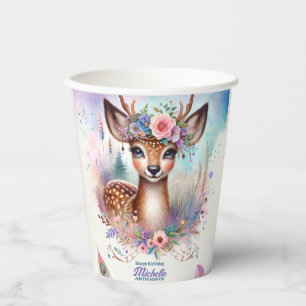 Niedlich Boho Watercolor Woodland Deen Birthday Pa Pappbecher
