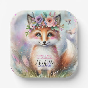 Niedlich Boho Watercolor Woodland Fox Geburtstagsp Pappteller