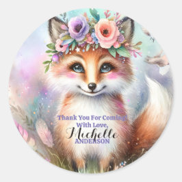 Niedlich Boho Watercolor Woodland Fox Geburtstagsp Runder Aufkleber