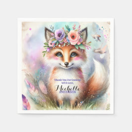 Niedlich Boho Watercolor Woodland Fox Geburtstagsp Serviette