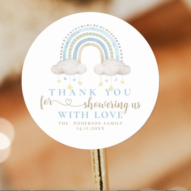 Niedlich Boho Whimsical Rainbow Baby Dusche Runder Aufkleber (boho baby shower stickers)