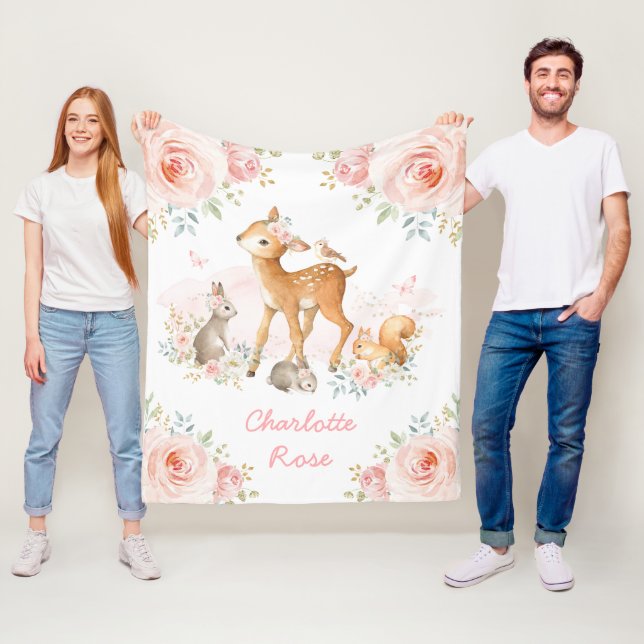 Niedlich Boho Woodland Animals Pink Floral Baby Gi Fleecedecke (Beispiel)