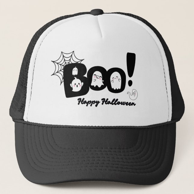 Niedlich "Boo!" Halloween Ghost Cap Truckerkappe (Vorderseite)