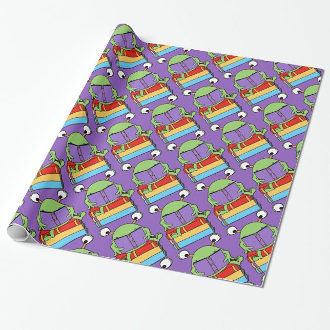 Niedlich Book Love Alien Lila Wrapping Paper Geschenkpapier (Ungerollt)