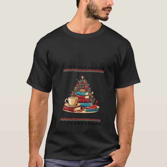 Niedlich Books Coffee Weihnachtsbaum Vintag Librar T-Shirt (Vorderseite)
