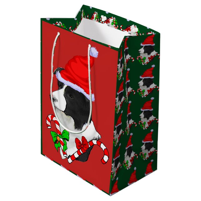 Niedlich Border Collie Christmas Merry Mittlere Geschenktüte (Rückseite Schrägansicht)
