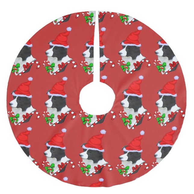 Niedlich Border Collie Christmas Merry Polyester Weihnachtsbaumdecke (Vorderseite)